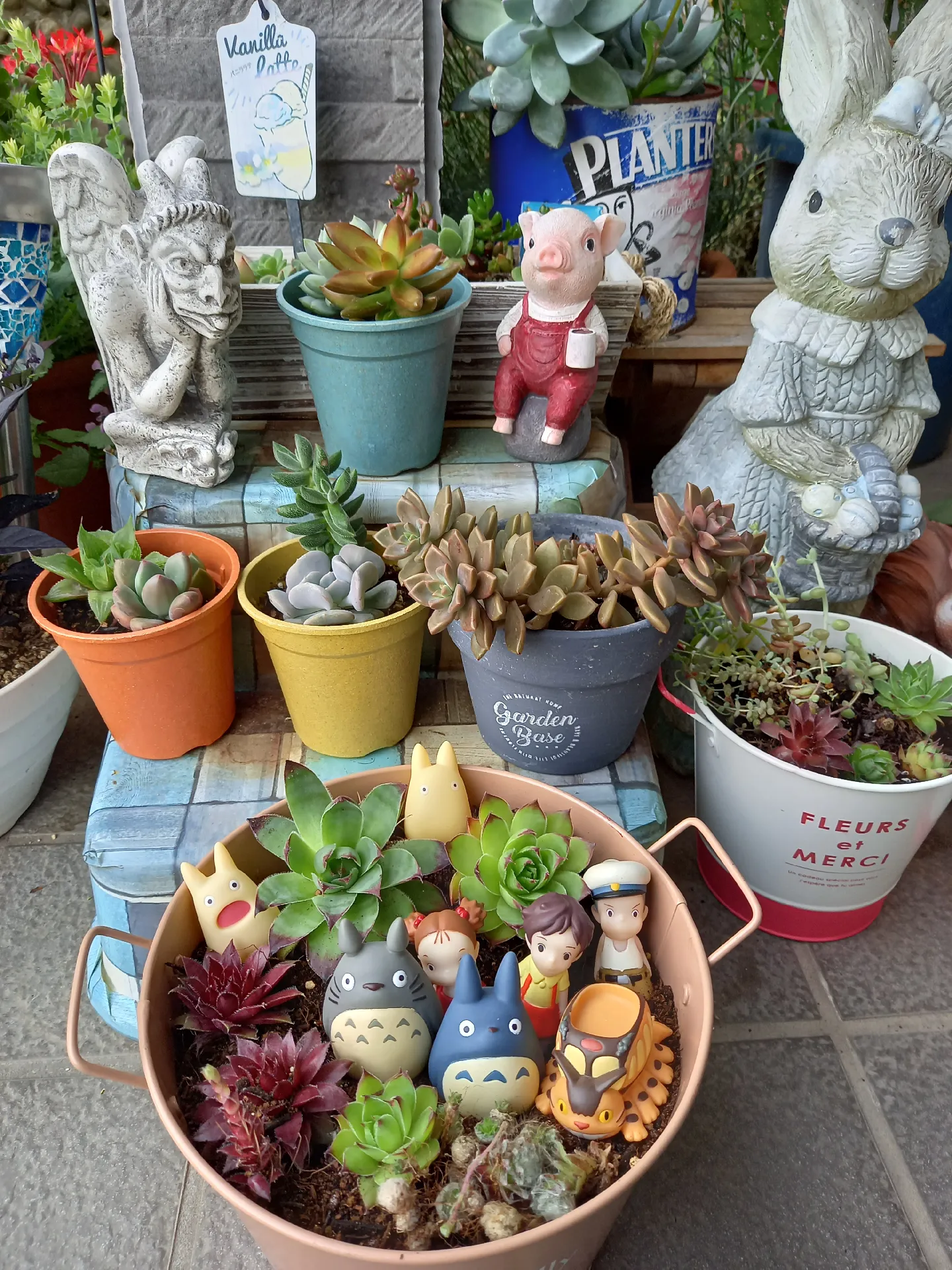多肉寄せ植え♡うさぎ鉢♪エケベリア 樹脂粘土 2号 アートフラワー Tea
