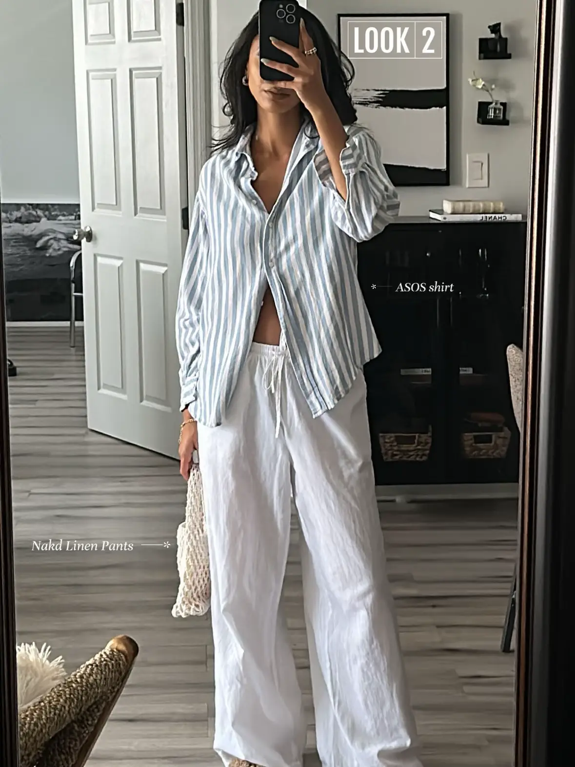 Happy Friday! 🤍 Still loving styling these linen wide leg pants. Love them  paired with this simple striped tank for a more casual look