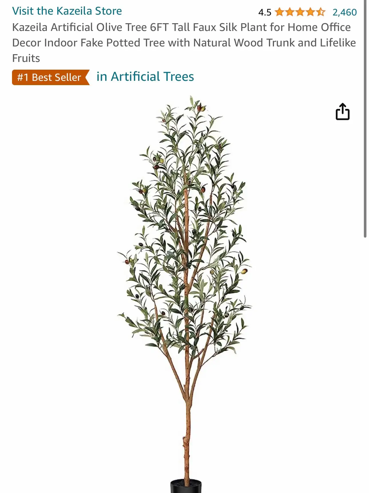  Kazeila Artificial Olive Tree 6FT Tall Faux Silk Plant for Home  Office Decor Indoor Fake Potted Tree with Natural Wood Trunk and Lifelike  Fruits : Home & Kitchen