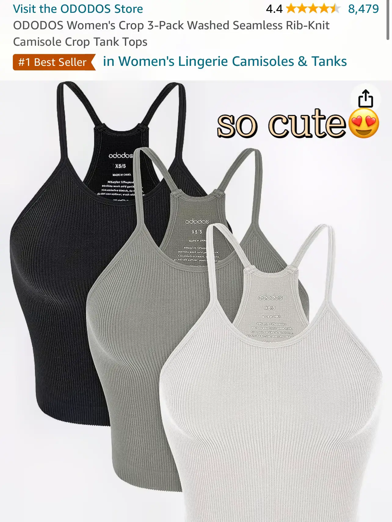 Buy ODODOS Women's Crop 3-Pack Waffle Knit Seamless Camisole Crop