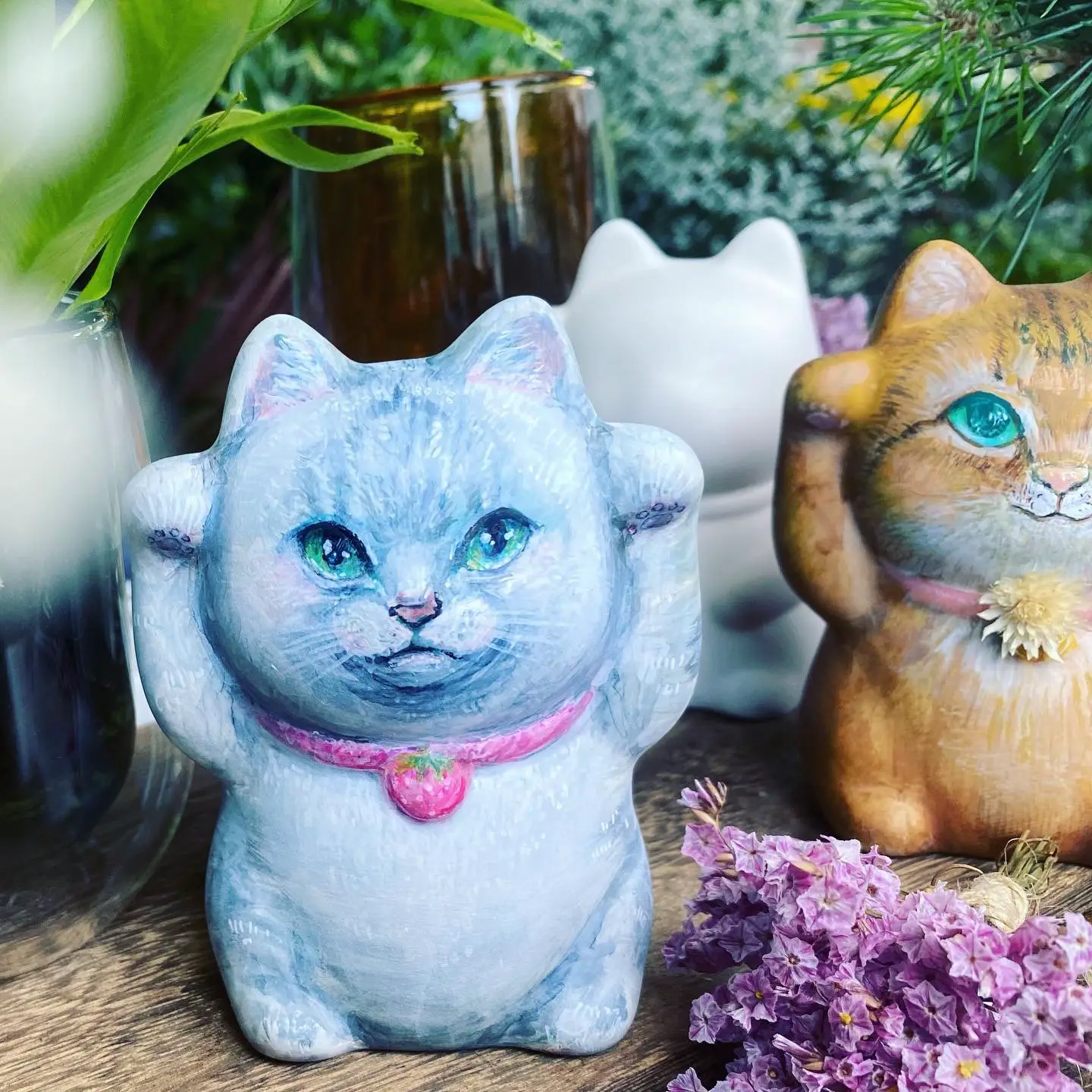 工房 輪葉葉『福猫』紫 輪葉葉幸運の招き猫 福猫(紫) (由布院「工房 輪葉葉(わはは