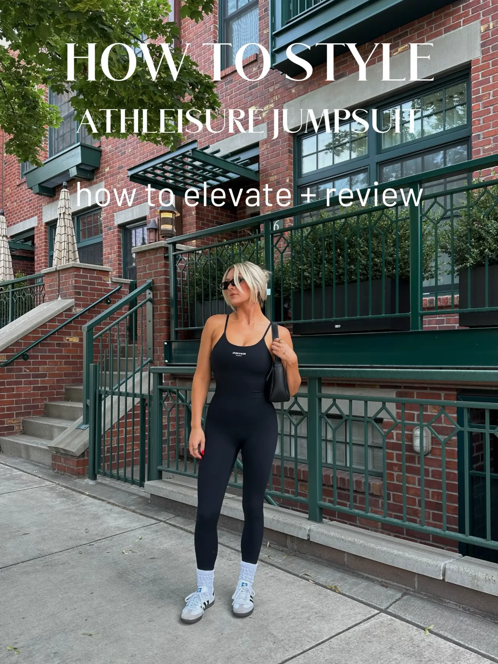 Activewear tunic and leggings with sneakers outfit side - Putting Me  Together