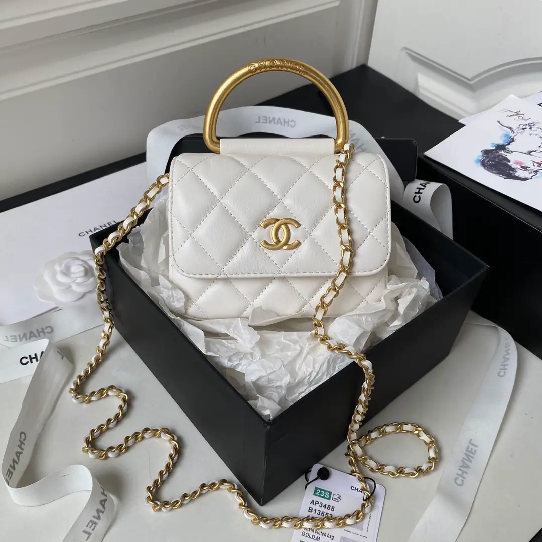Chanel Coco Handle Medium, Iridescent White Caviar Leather, Gold