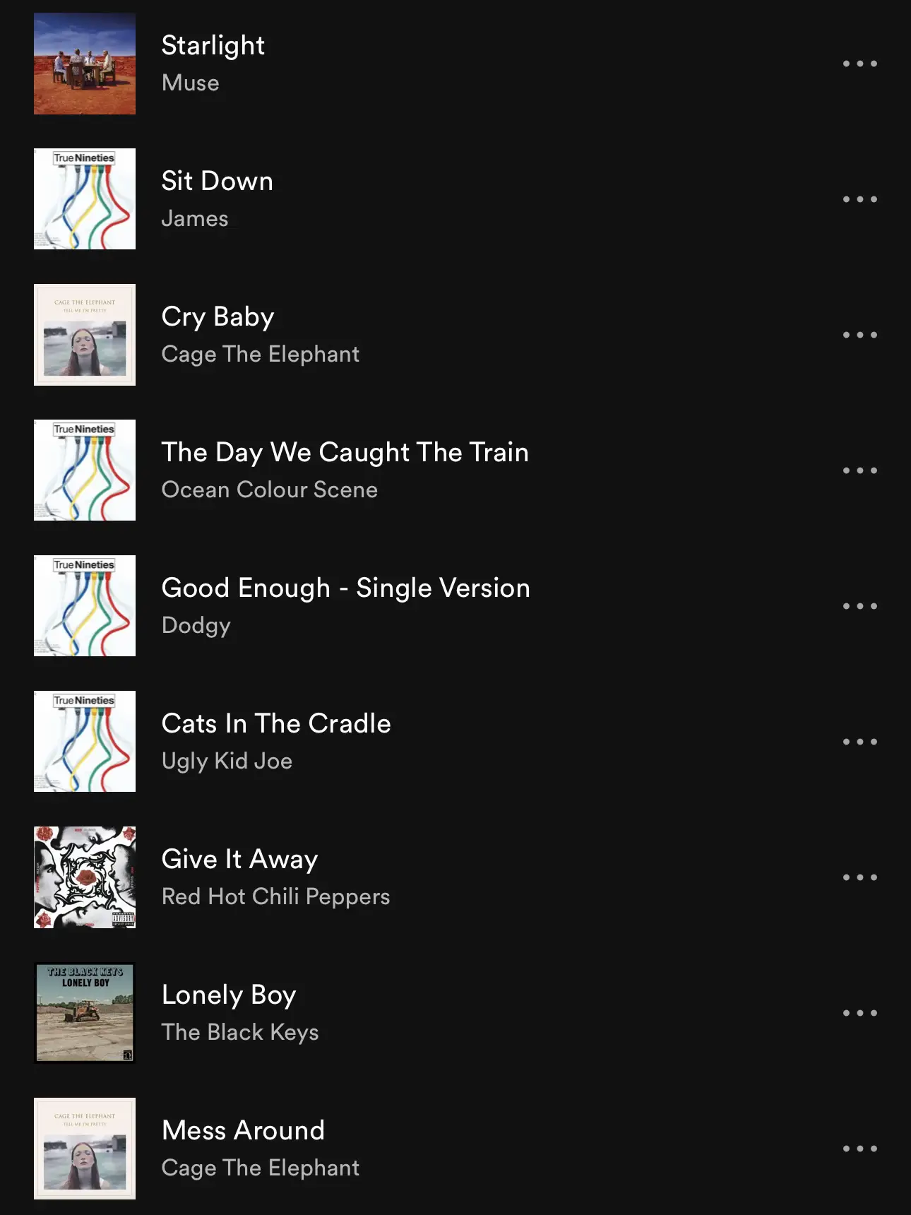 A list of songs with a picture of a train