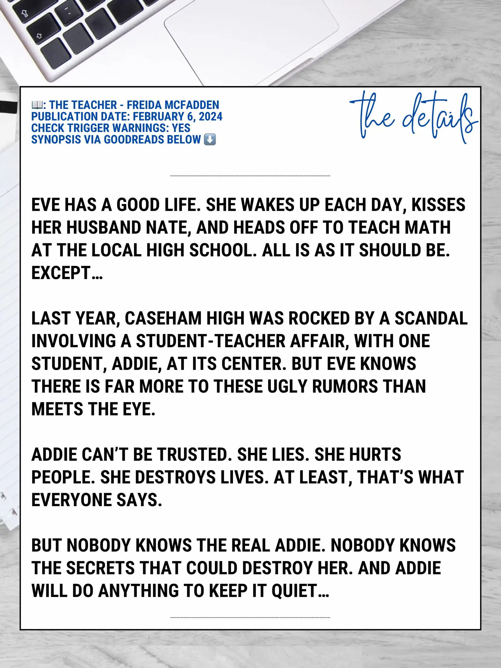 BOOK REVIEW The Teacher Gallery posted by THRILLER READS Lemon8