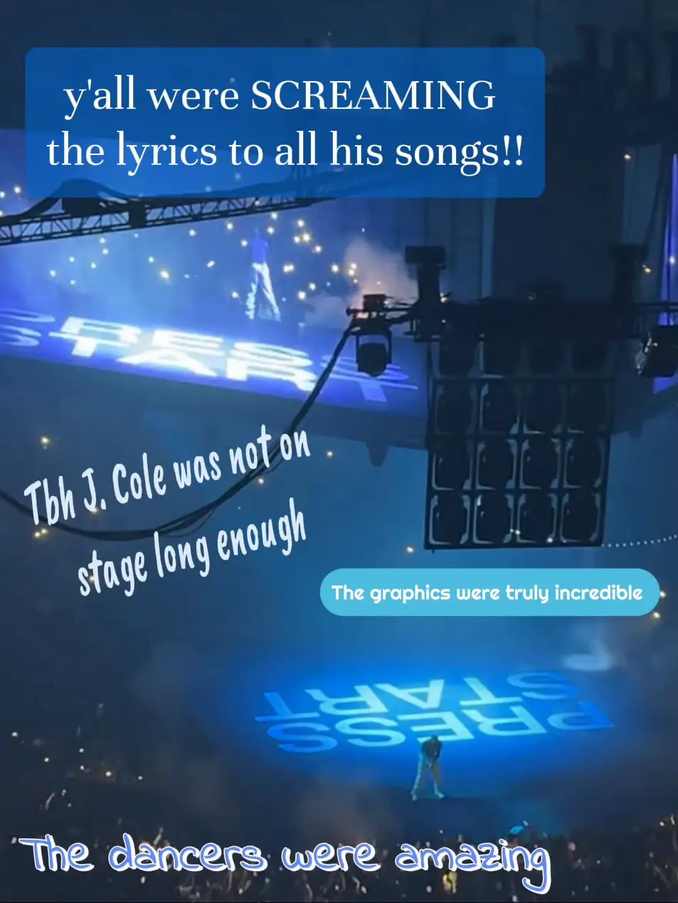 A concert with a stage and a crowd of people. The lyrics to all his songs were
