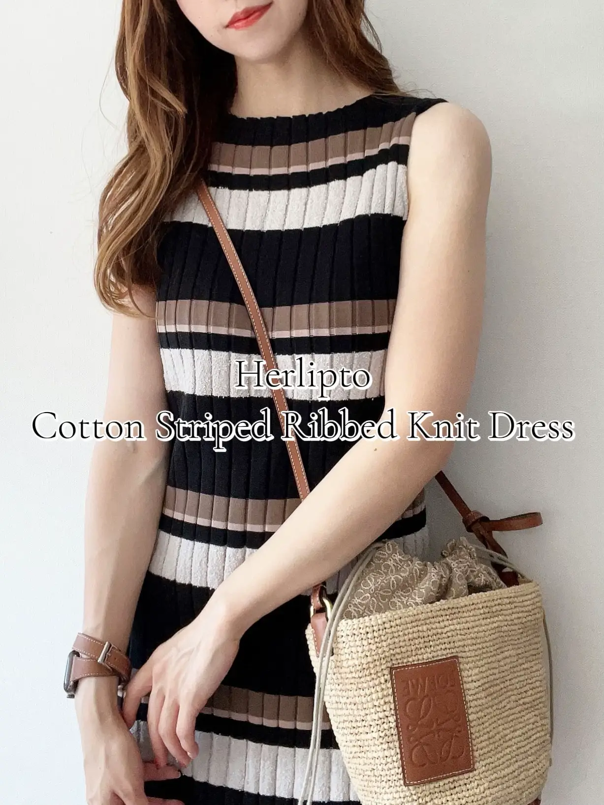 ハーリップトゥ Cotton striped Ribbed Knit Dress - ワンピース