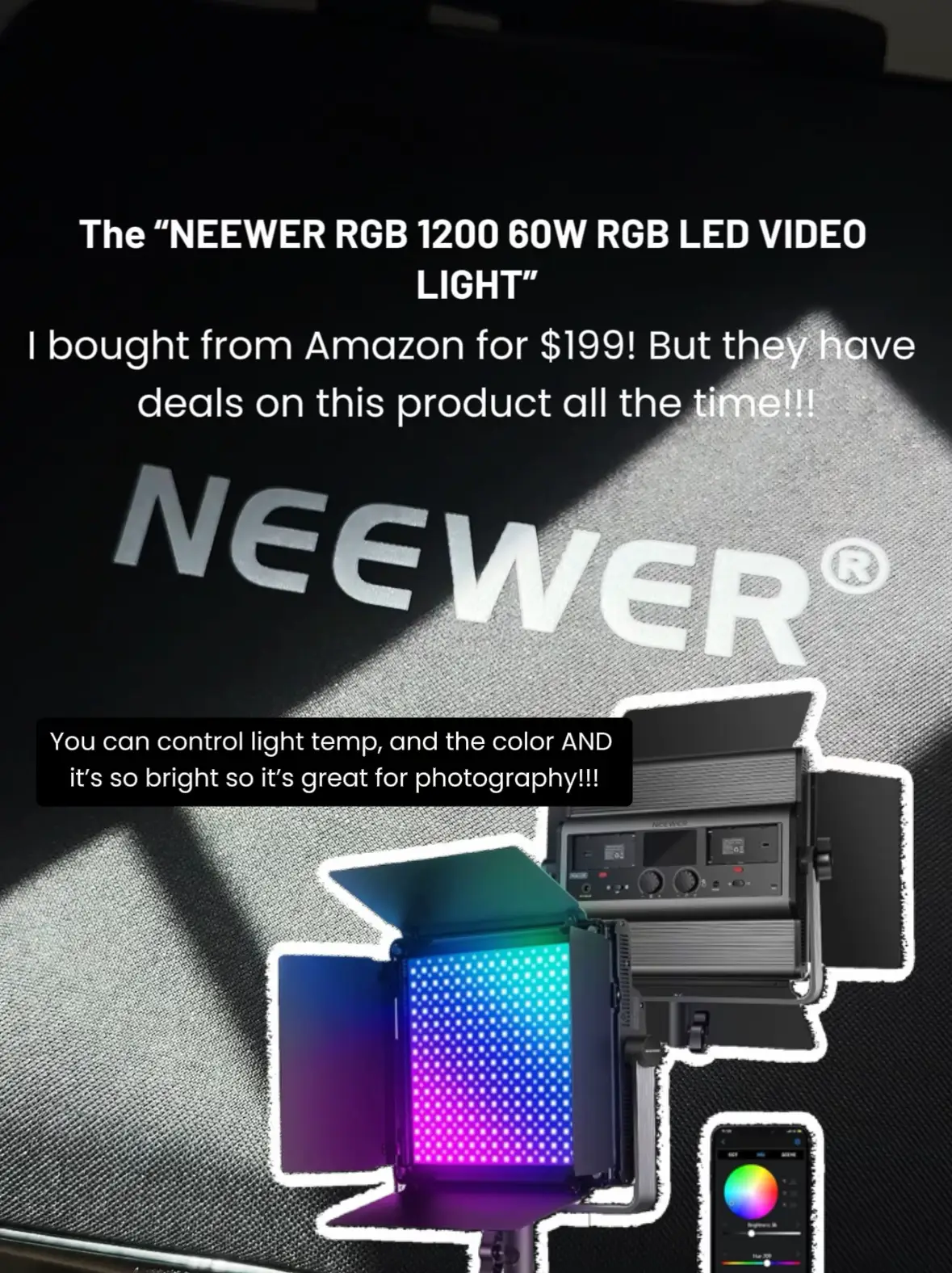 Newmowa RGB LED Video Light para iPhone/Tablet/Laptop, 360° Full
