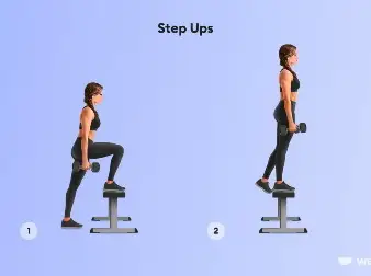  A woman is doing step ups on a machine.