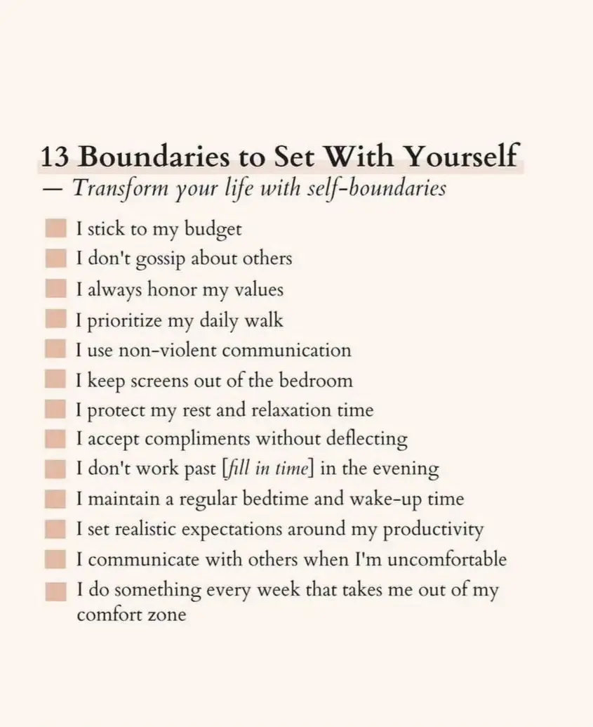  A list of boundaries to set with oneself.