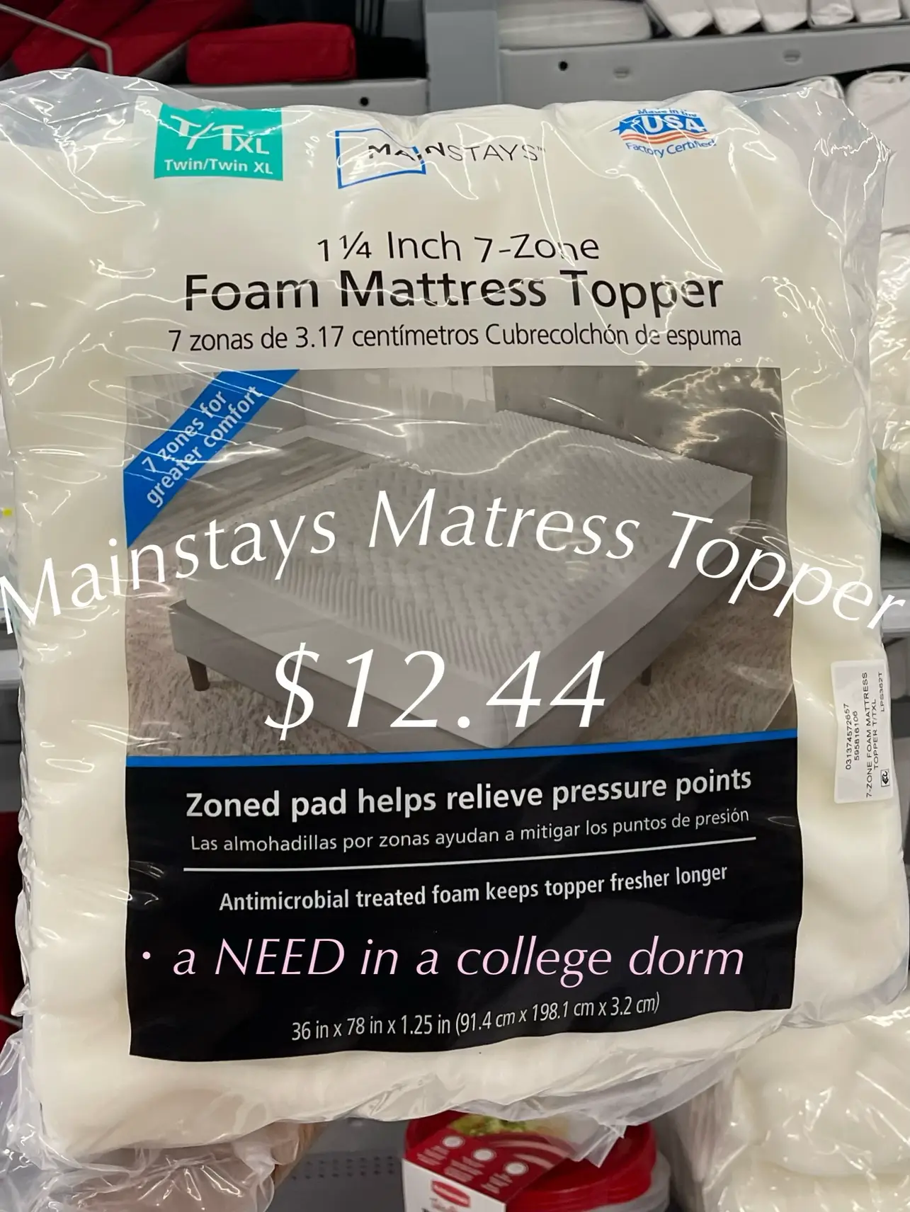 Mainstays 1.25 inch 7-Zone Foam Mattress Topper, Twin/Twin-XL