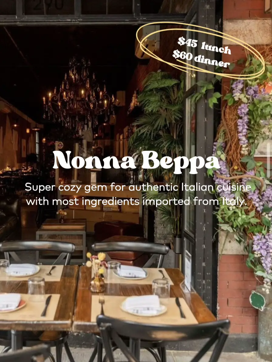  A restaurant with a chandelier and a menu that says "Nonna Beppa".