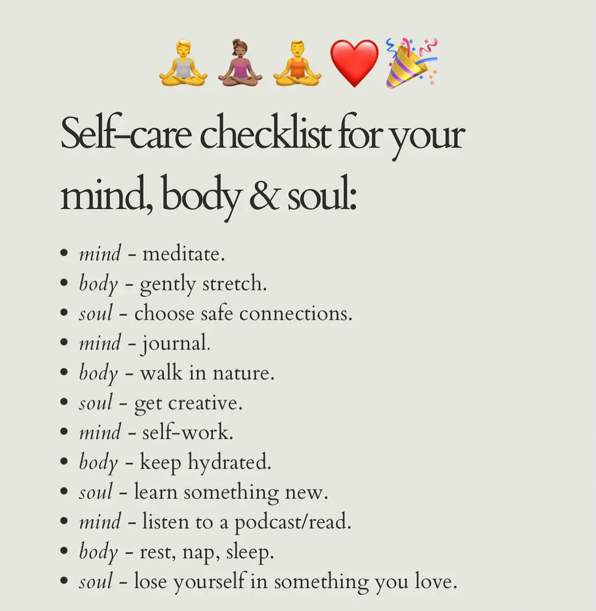 Mind Checklist Self-Care CHECKLIST for Your mind, body, & Soul‼️ ️🧘🏽♀️ | Gallery ...