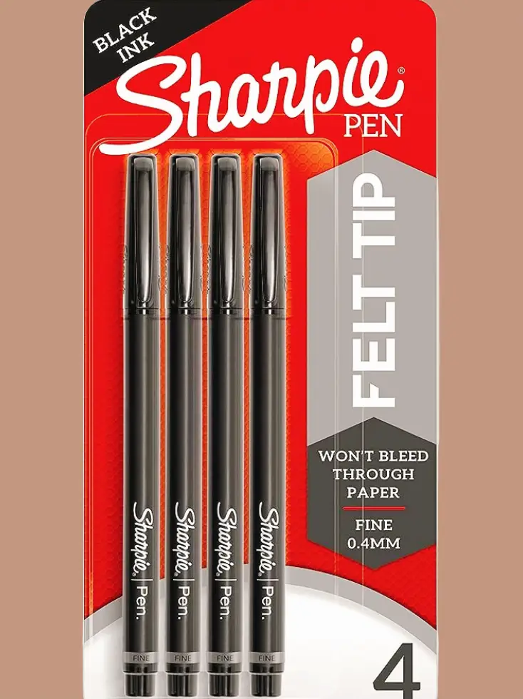 Sharpie Pens, Felt Tip Pens, Fine Point (0.4mm), Black, 4 Count 