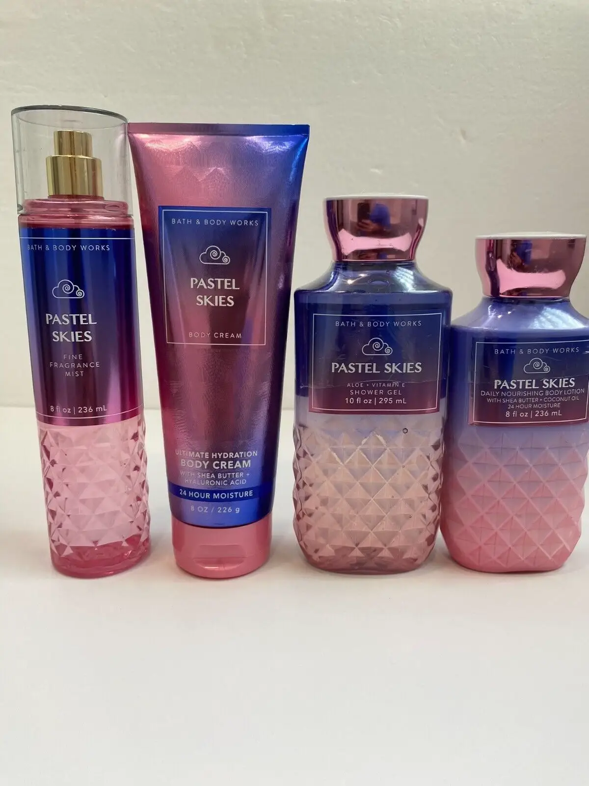 Bath & Body Works CHAMPAGNE TOAST set of 4 -- fine fragrance mist 8 fl oz.,  shower gel 10 fl oz.,body lotion 8 fl oz., ultra shea body cream 8 oz.