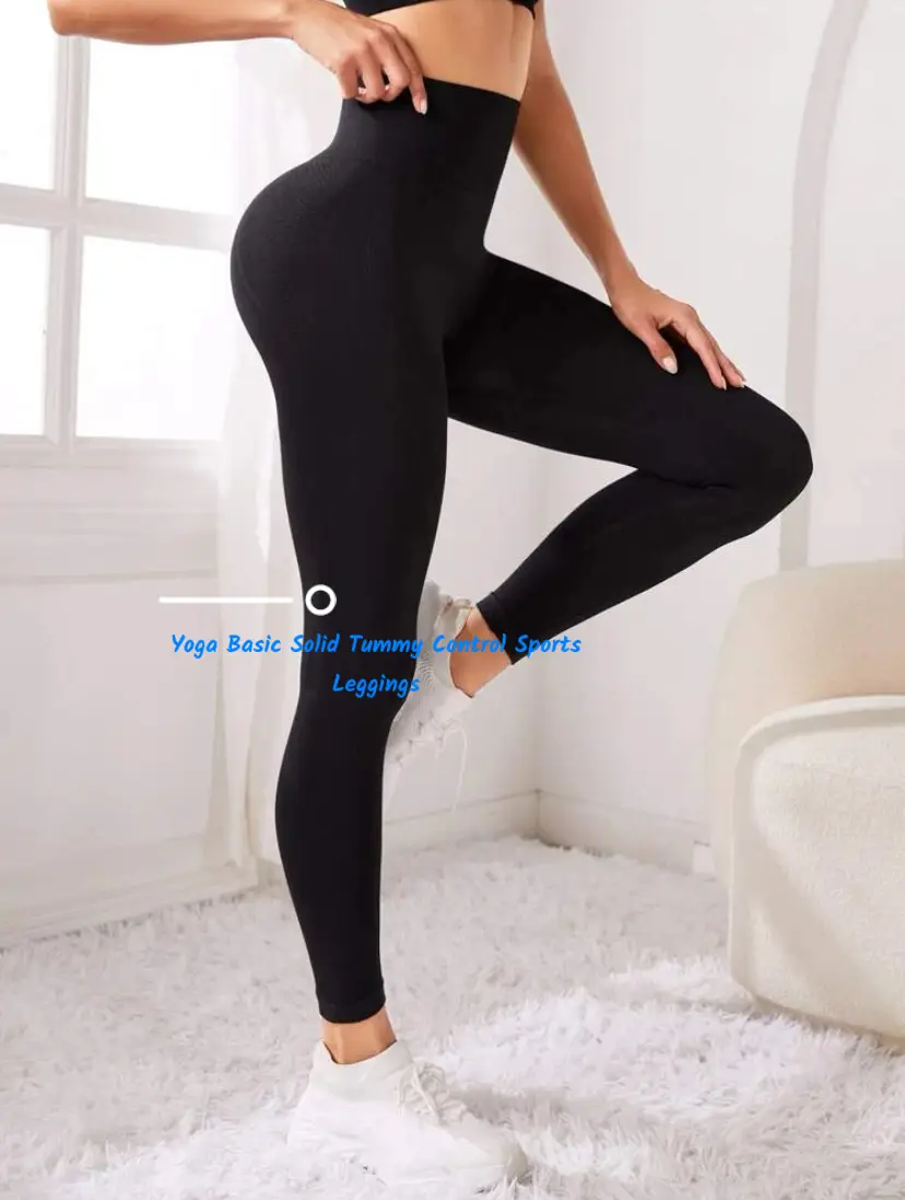 SHEIN Yoga Basic Solid Wide Waistband Flap Pocket Side Sports Leggings