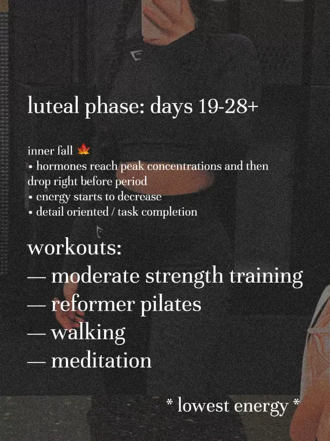 moving with my cycle: luteal phase - the 10-14 days after ovulation! this  is where I slow down + focus on gentle, strength based exercises!