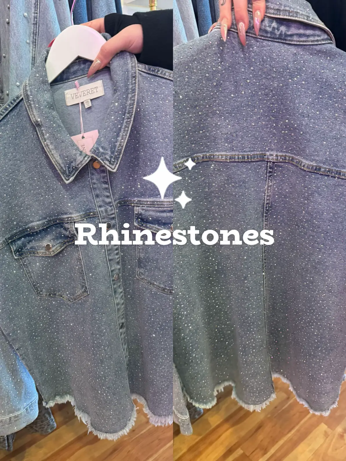 NEW 1826 Jeans Jacket Womens Small Blue Denim Button Up Rhinestones Stretch