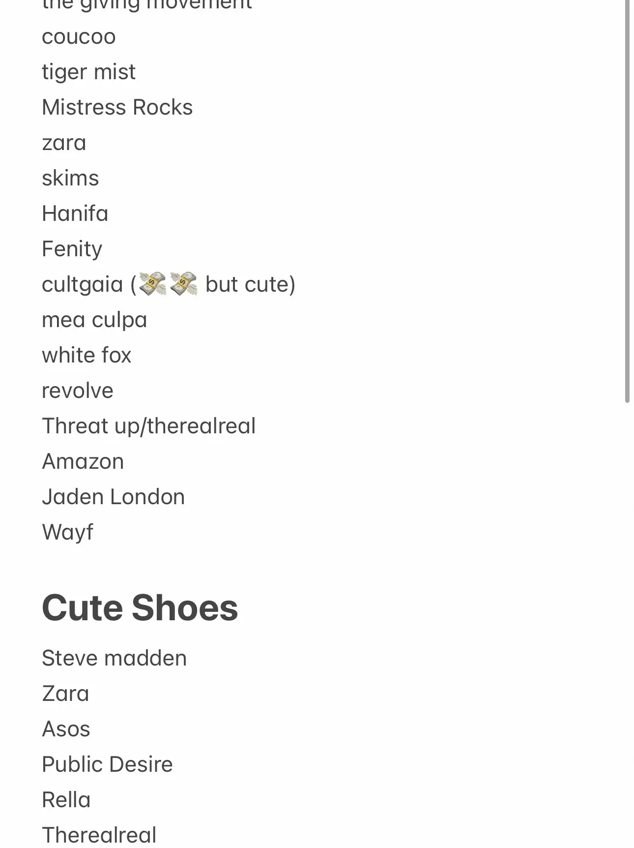  A list of shoes with a