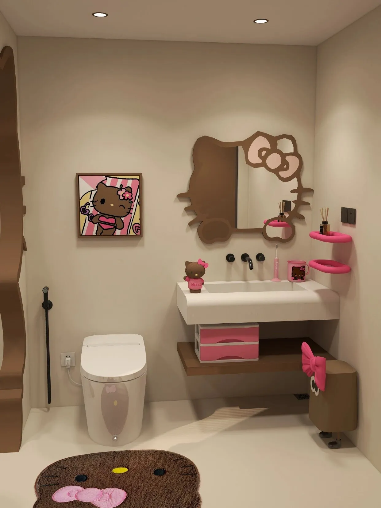 Hello Kitty Kitchen Bath Bedroom Yoga Double-sided PVC Cushion Mat, Large
