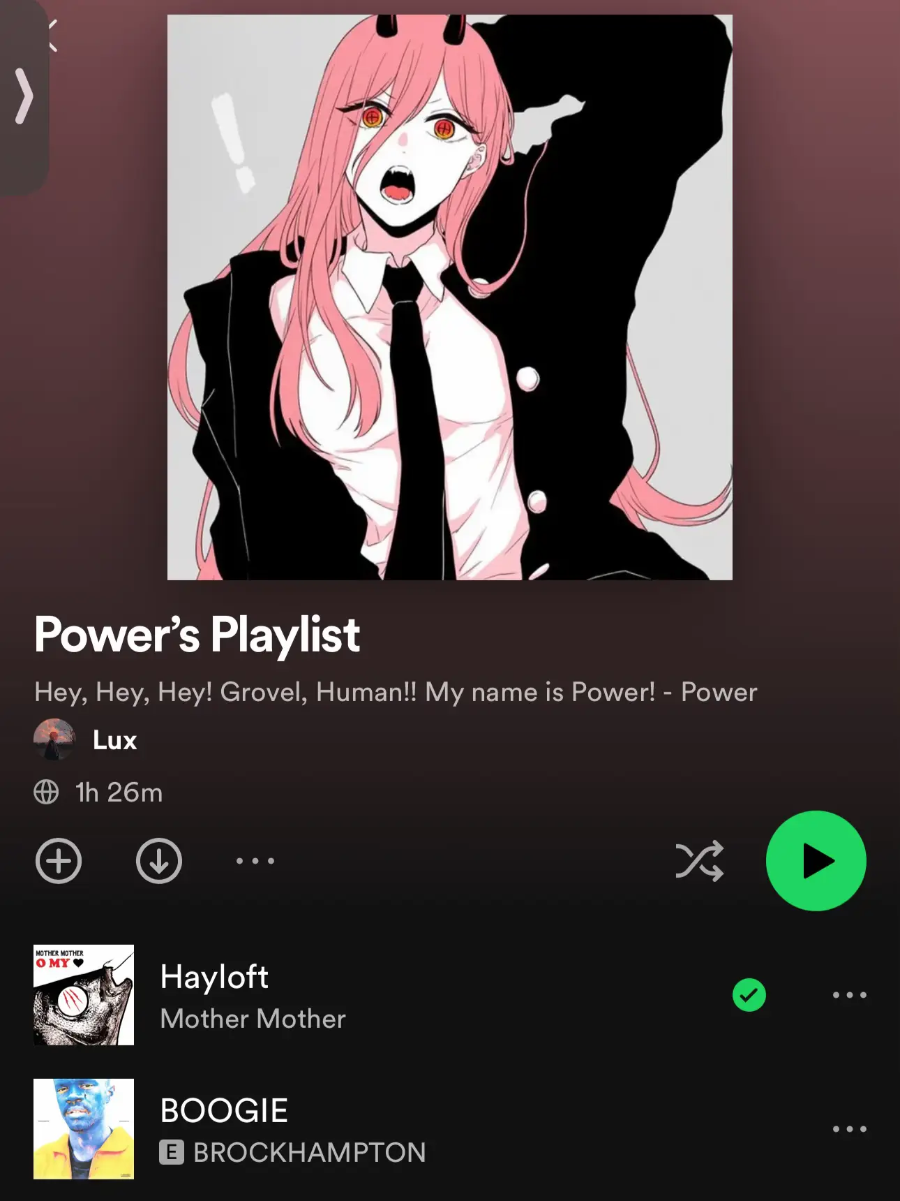 Chainsaw man characters and their favorite songs in my playlist