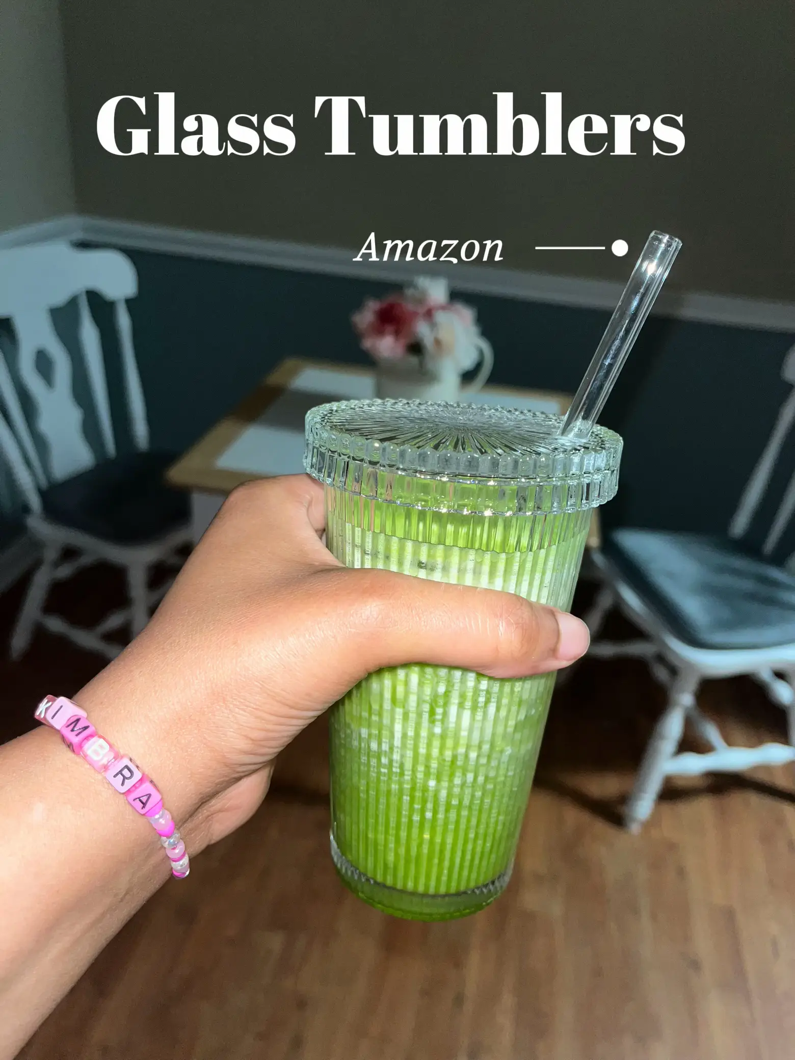 Combler Glass Cups with Straws