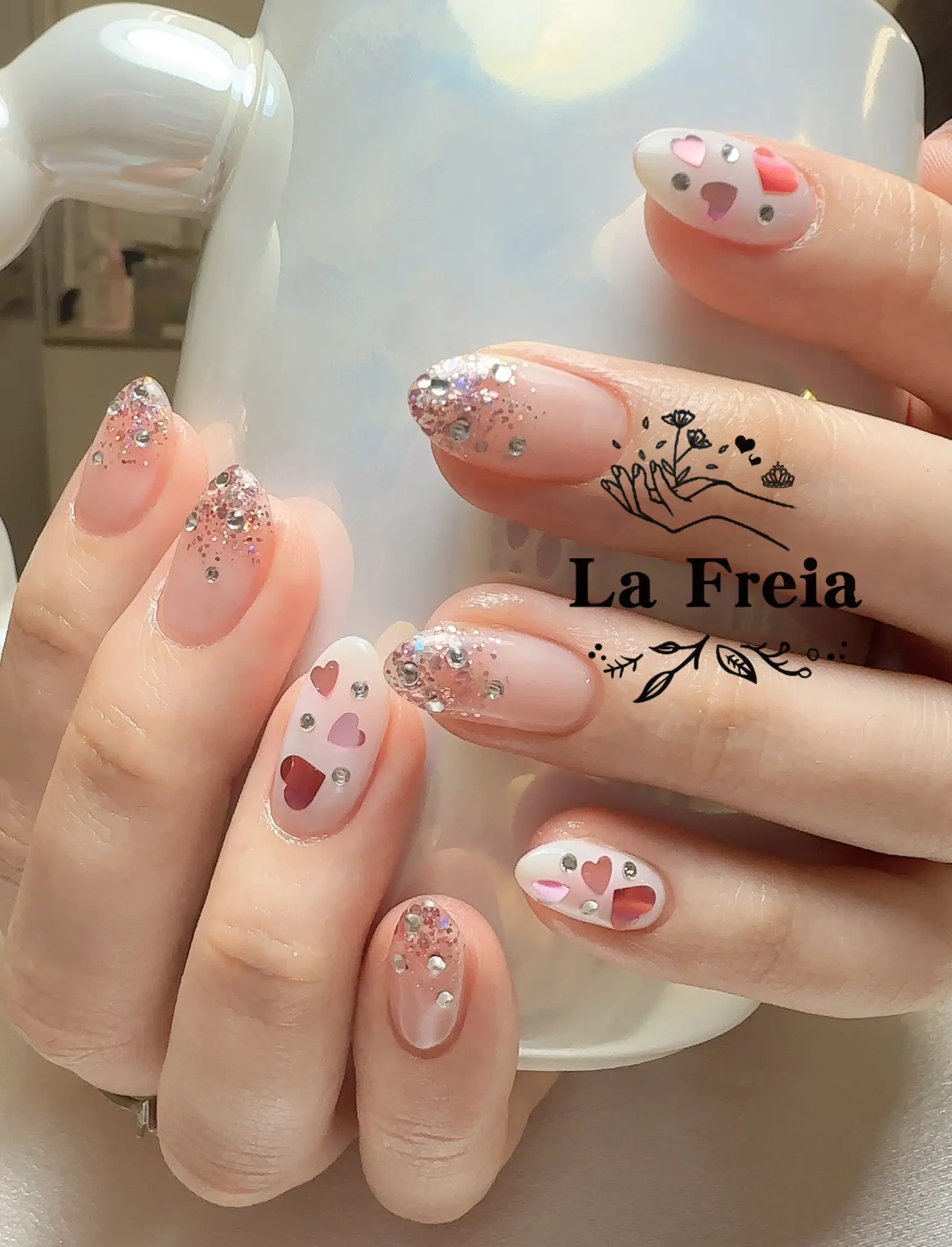 sample】オーダーネイルチップ 推し活 付け爪 つけ爪 赤 ハート 薔薇