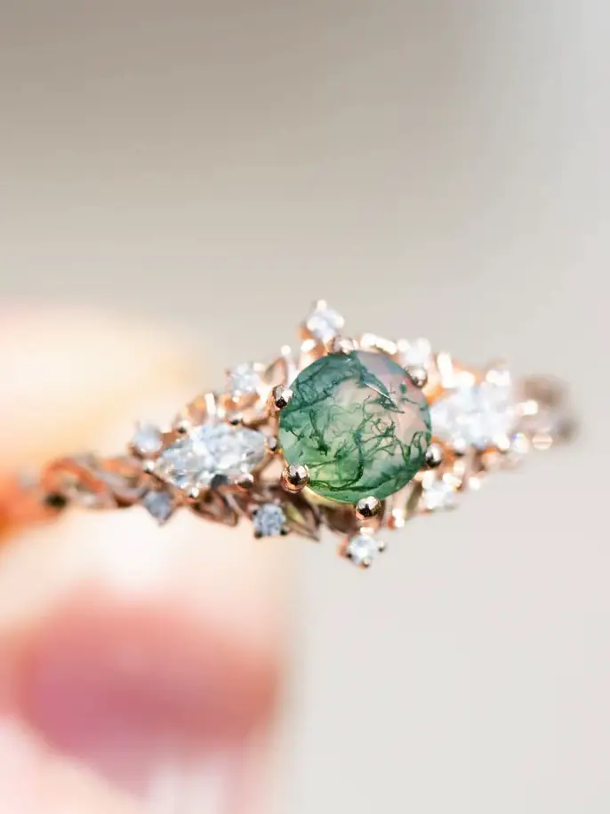 ARTEMIS - PEAR GREEN TOURMALINE ENGAGEMENT RING WITH AN ANTLER-STYLE