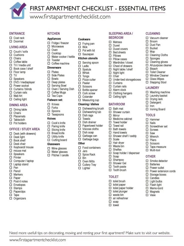 Apartment Necessities Checklist 