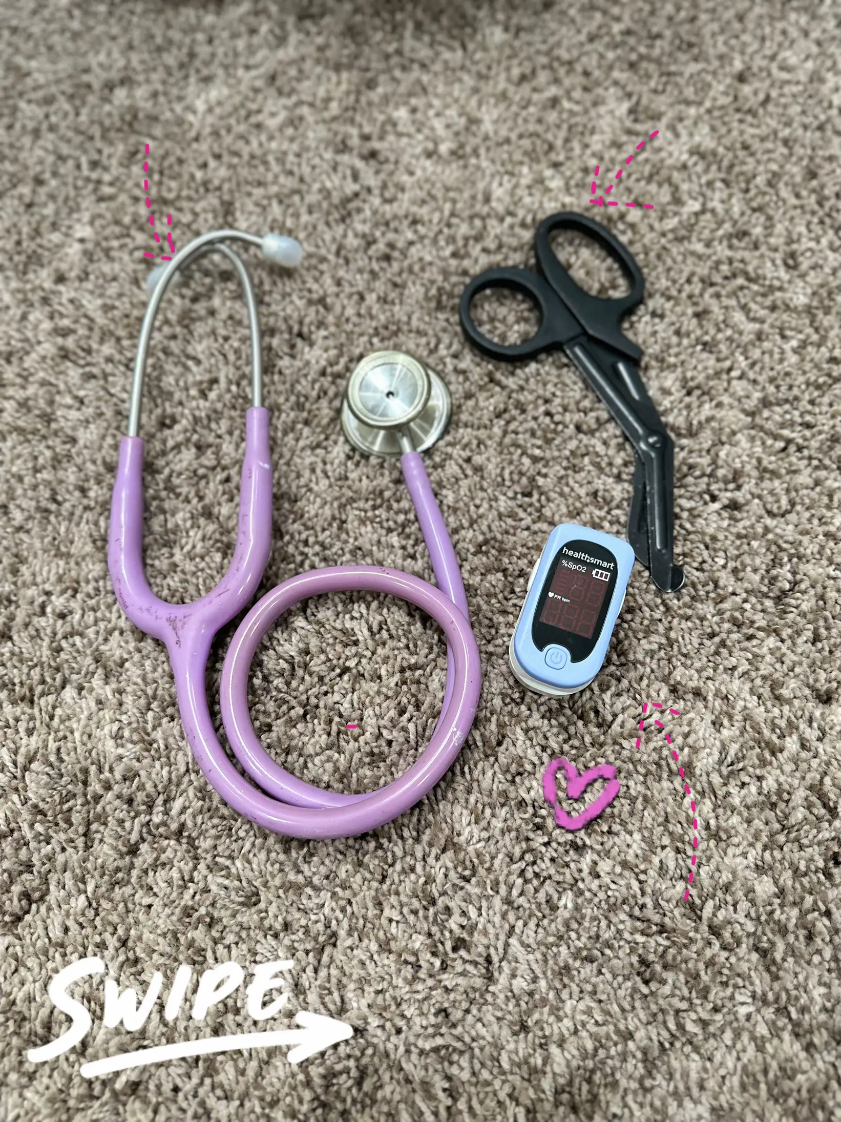 ER Stethoscope Heart Emergency Room White With Pink Felt Badge
