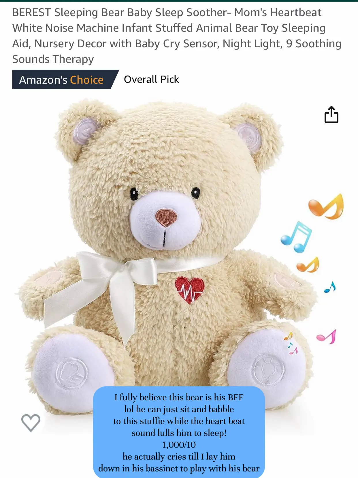  A teddy bear with a white noise machine and a soothing soother.