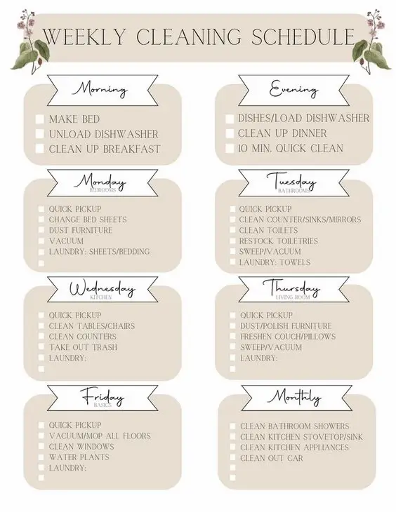 Weekly cleaning schedule gallery posted by ria lemon8