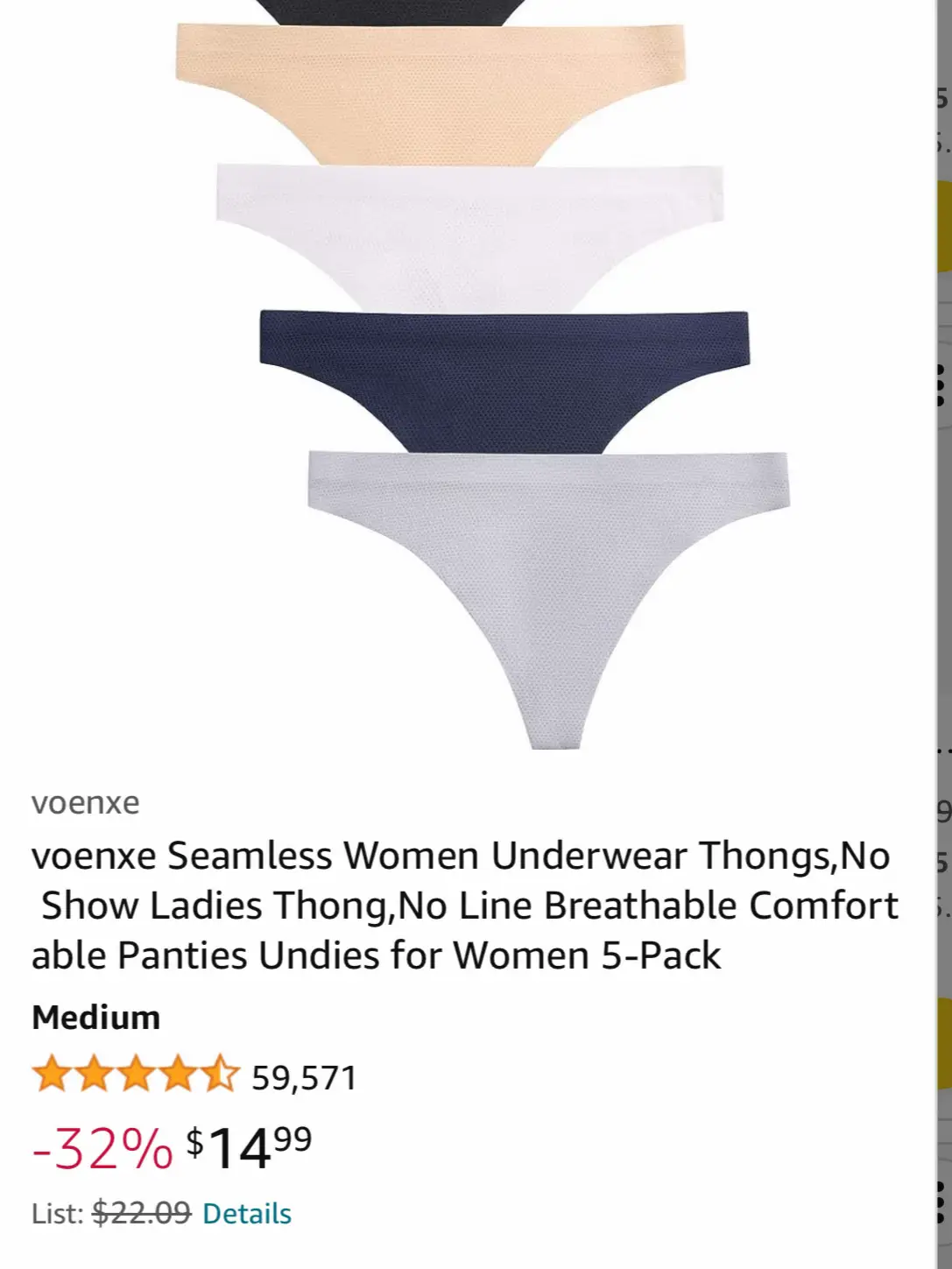 VOENXE Seamless Women Underwear Thongs,No Show Ladies Thong,No
