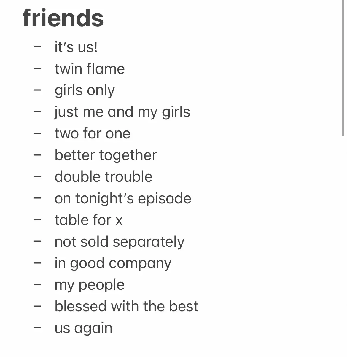  A list of friends with a