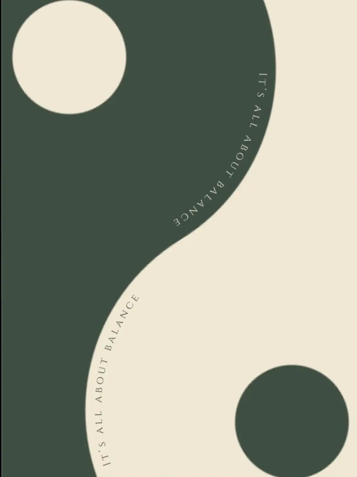  A green circle with a white border and the words "It's all about balance" written on top.