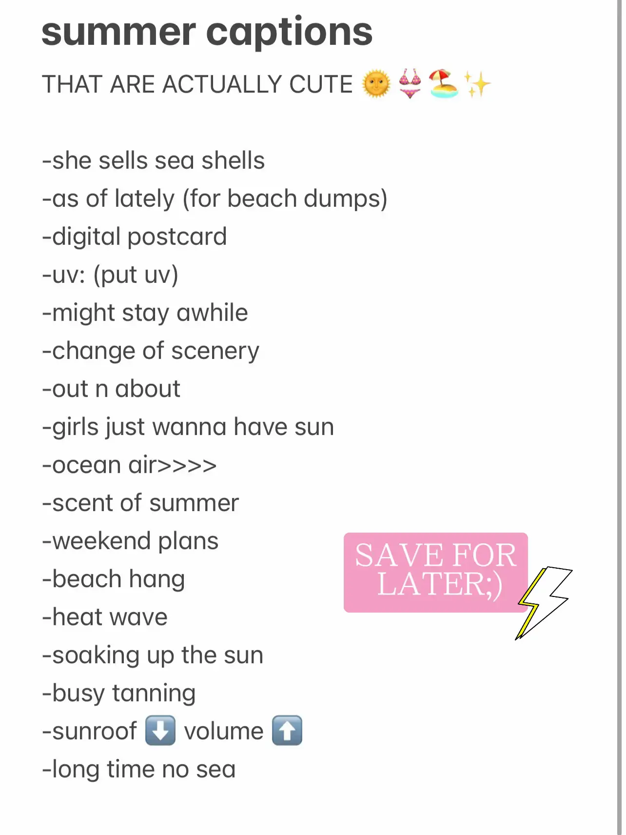  A list of summer captions