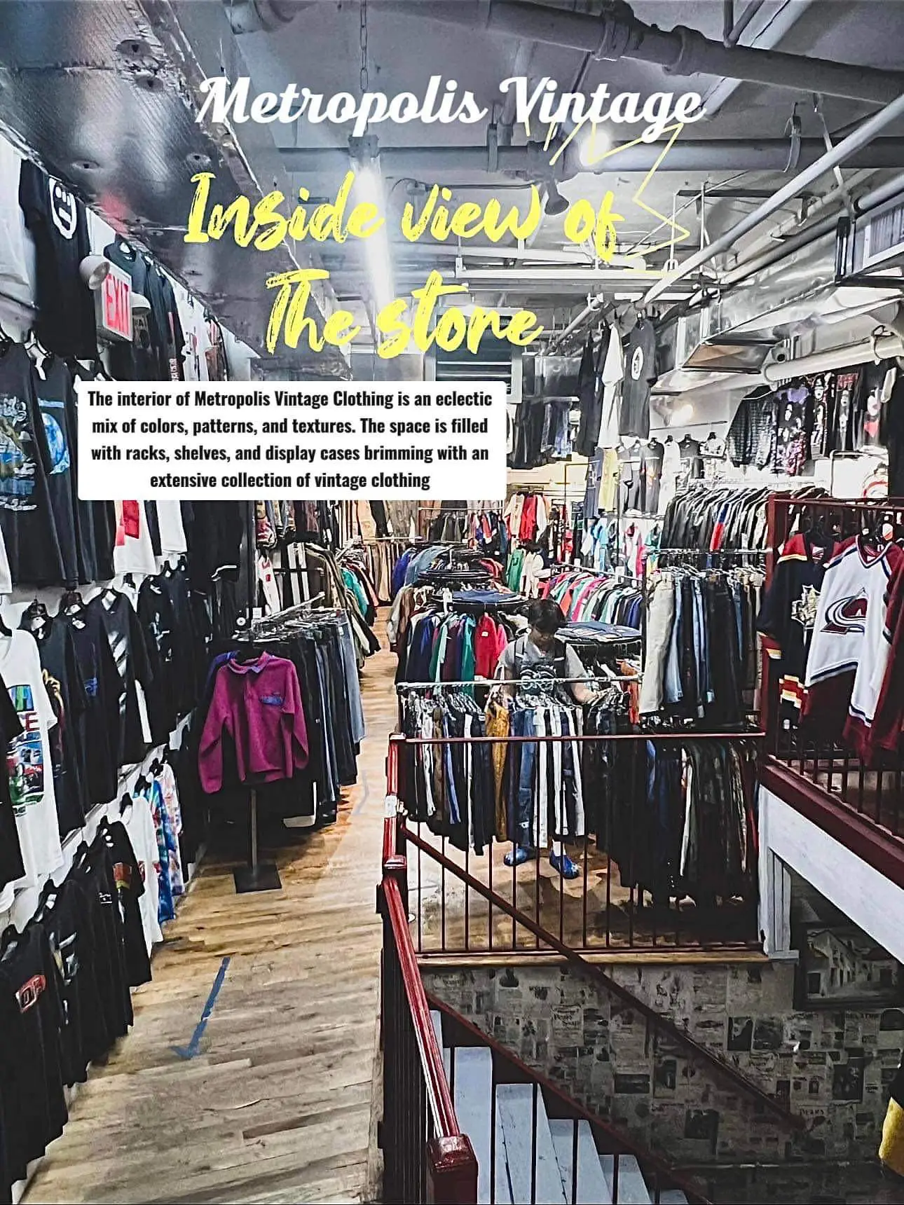  A store with a large collection of vintage clothing on shelves and
