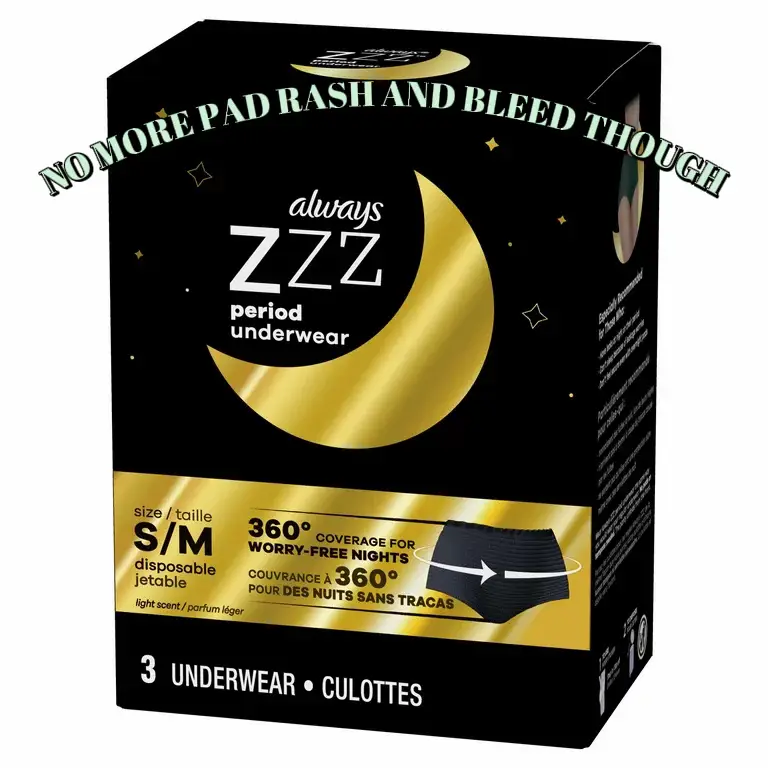 Always, ZZZs Overnight Disposable Period Underwear For Women, Small/Medium,  Black, Light Scent, Disposable, 7 Count : : Health & Personal Care