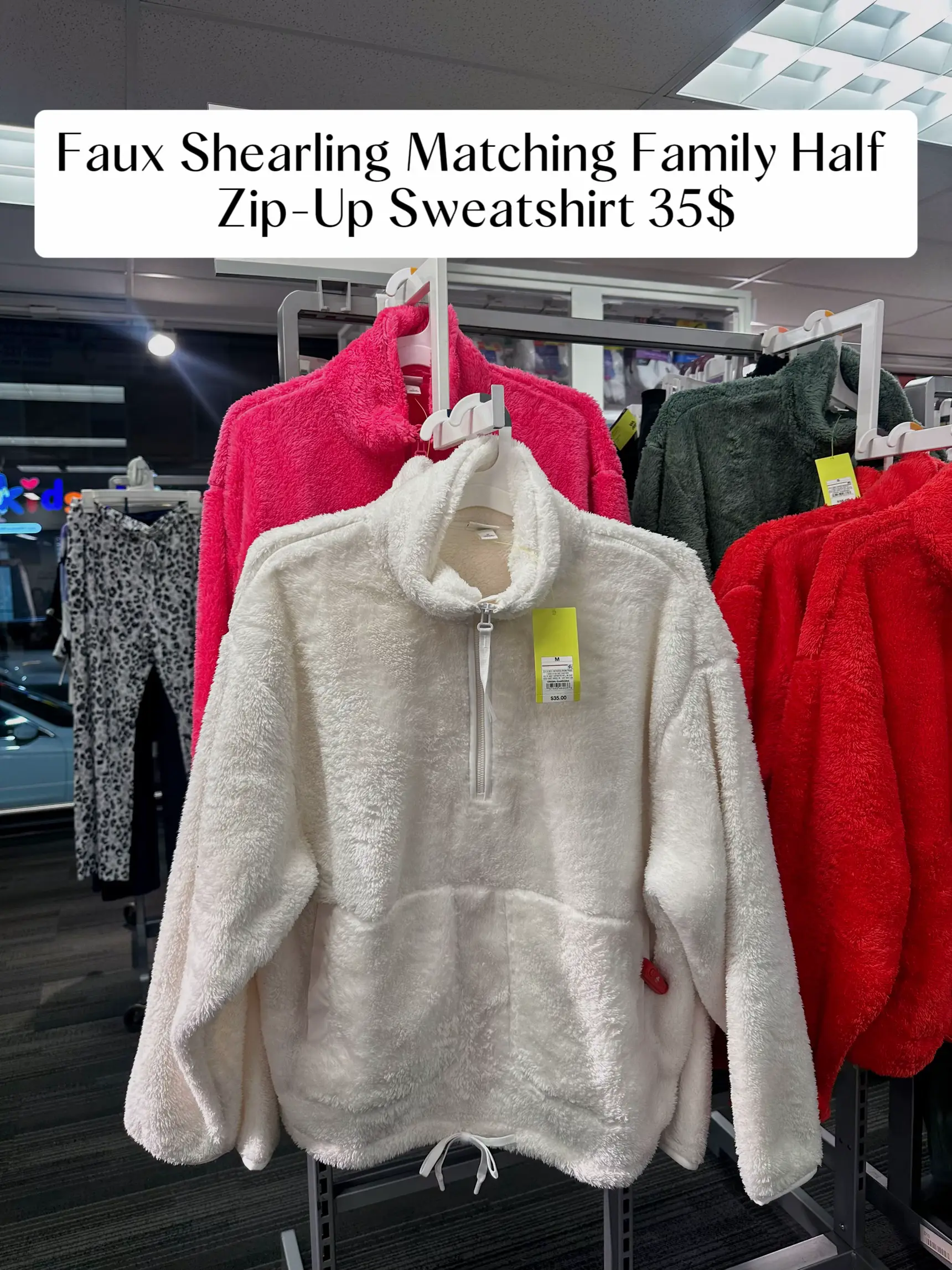 Kids' Faux Shearling Matching Family Half Zip-Up Pullover - Wondershop  Green XS
