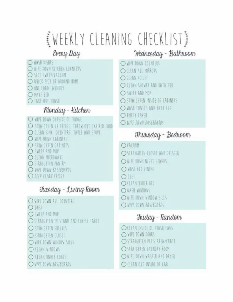 Weekly Cleaning Checklist (with free downloadable) | Gallery posted by ...