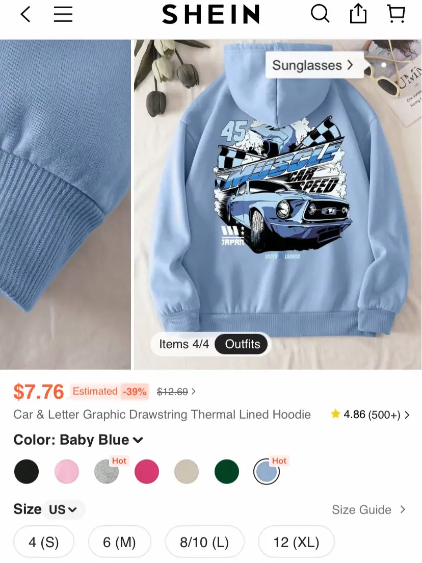 Plus Car & Letter Graphic Drawstring Thermal Lined Hoodie