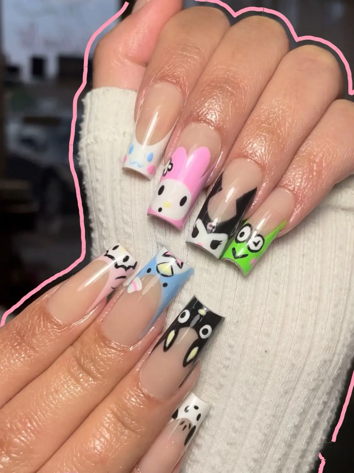 Sanrio Cinnamoroll Pink and White Coquette French Tip Press on Nails With  Charms 