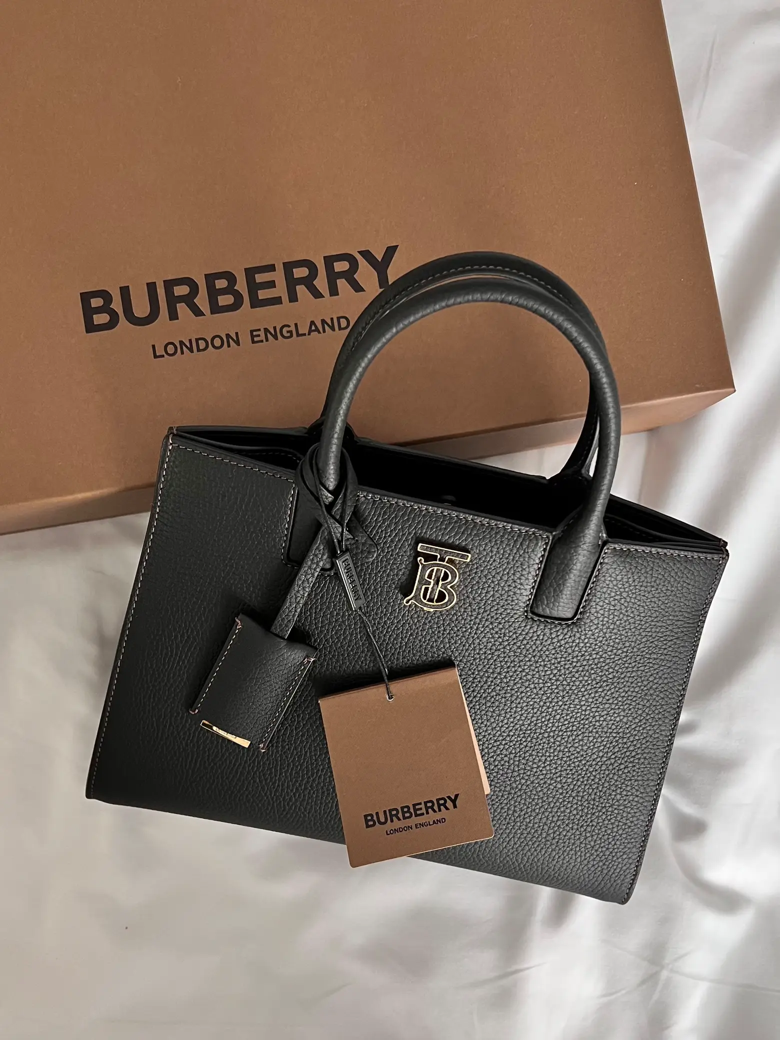 BURBERRY Leather Check Tote in Olive - More Than You Can Imagine