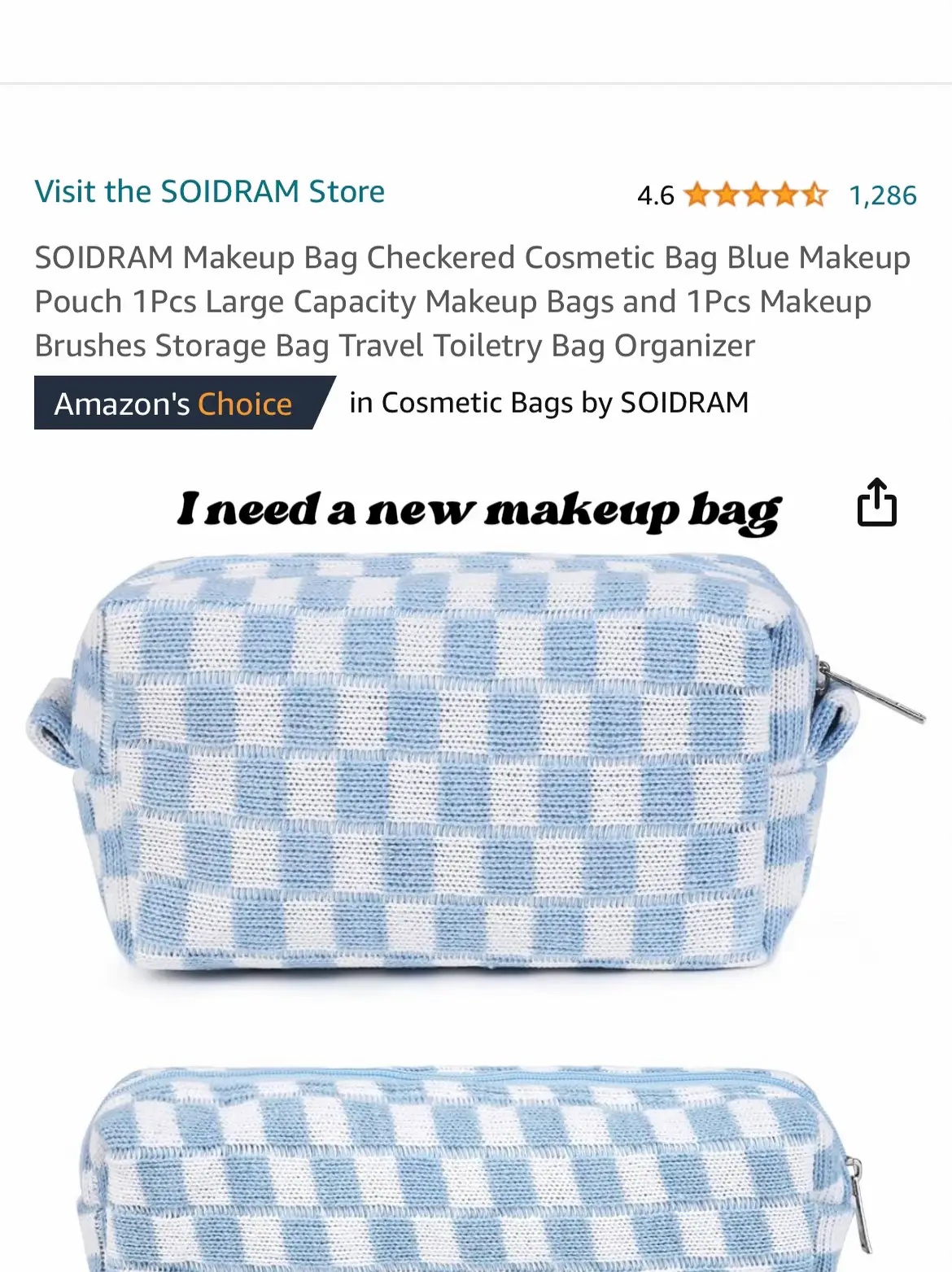 SOIDRAM Makeup Bag Checkered Cosmetic Bag Brown