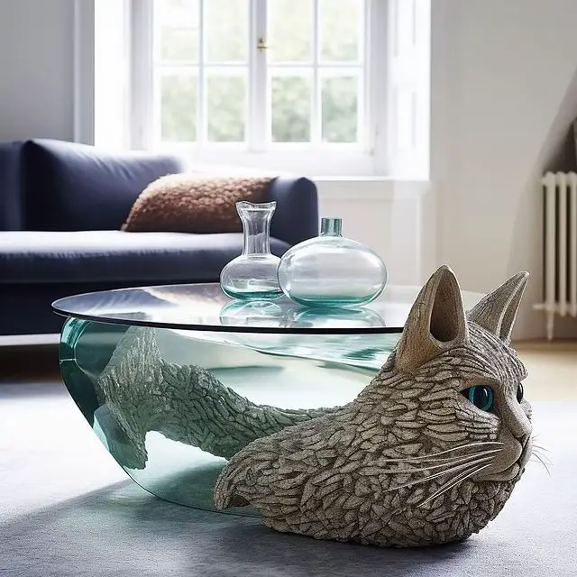 Cat sitting on glass coffee clearance table