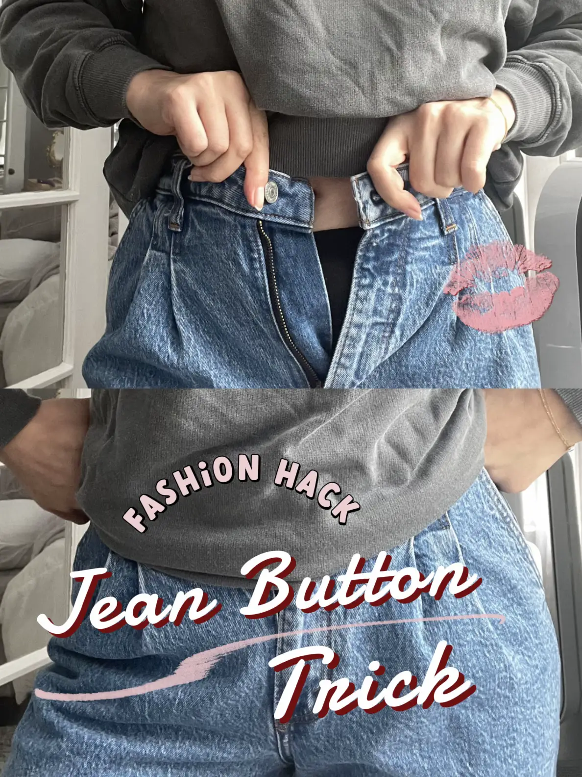 pants waist hack you need to try! 💗 Here's a quick fix for jeans tha, Jeans Hacks Waist