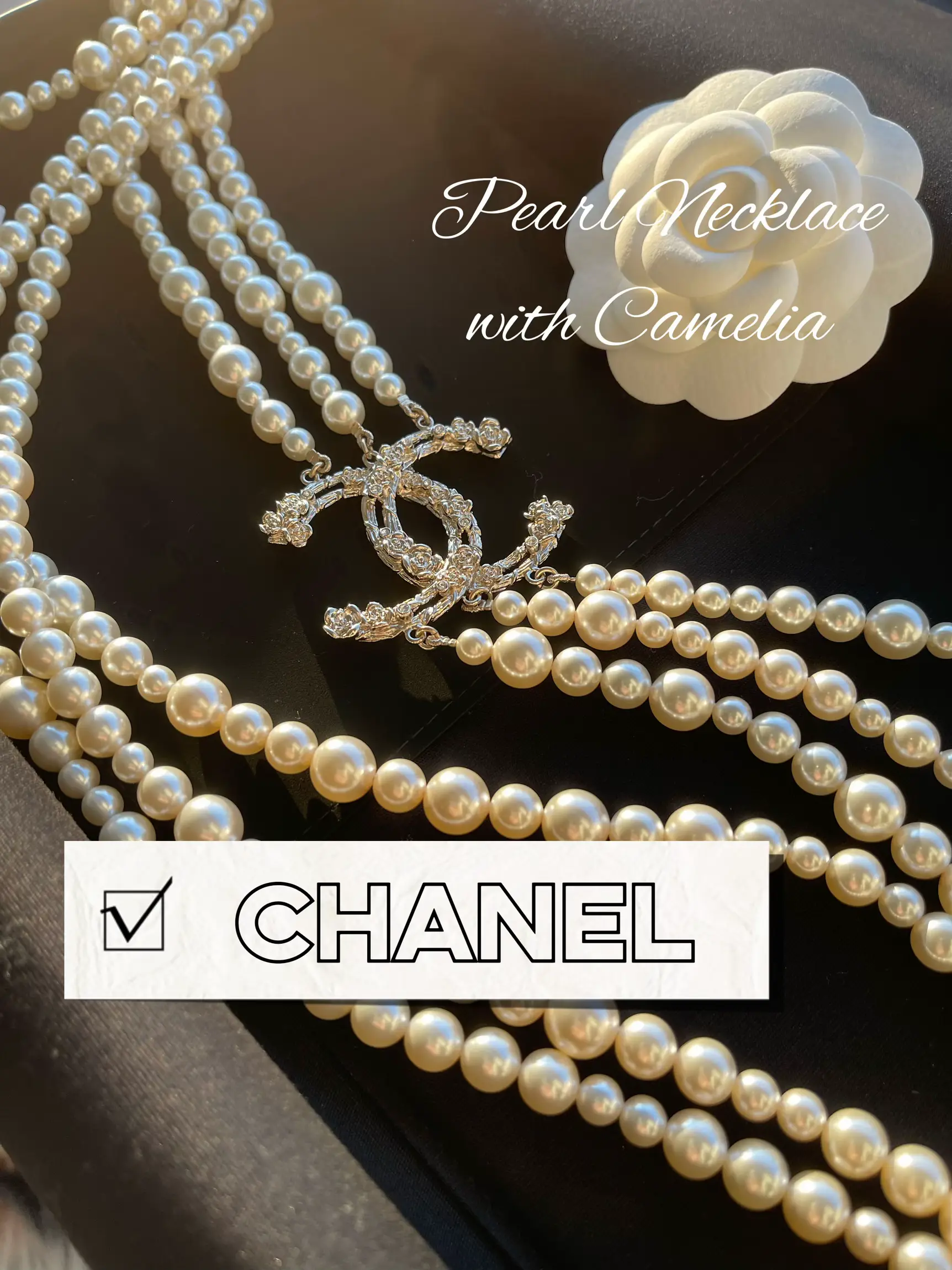 CHANEL Pearl Camellia CC Long Necklace Gold 144273