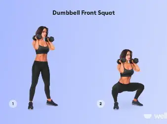  A woman is doing a dumbbell front squat.