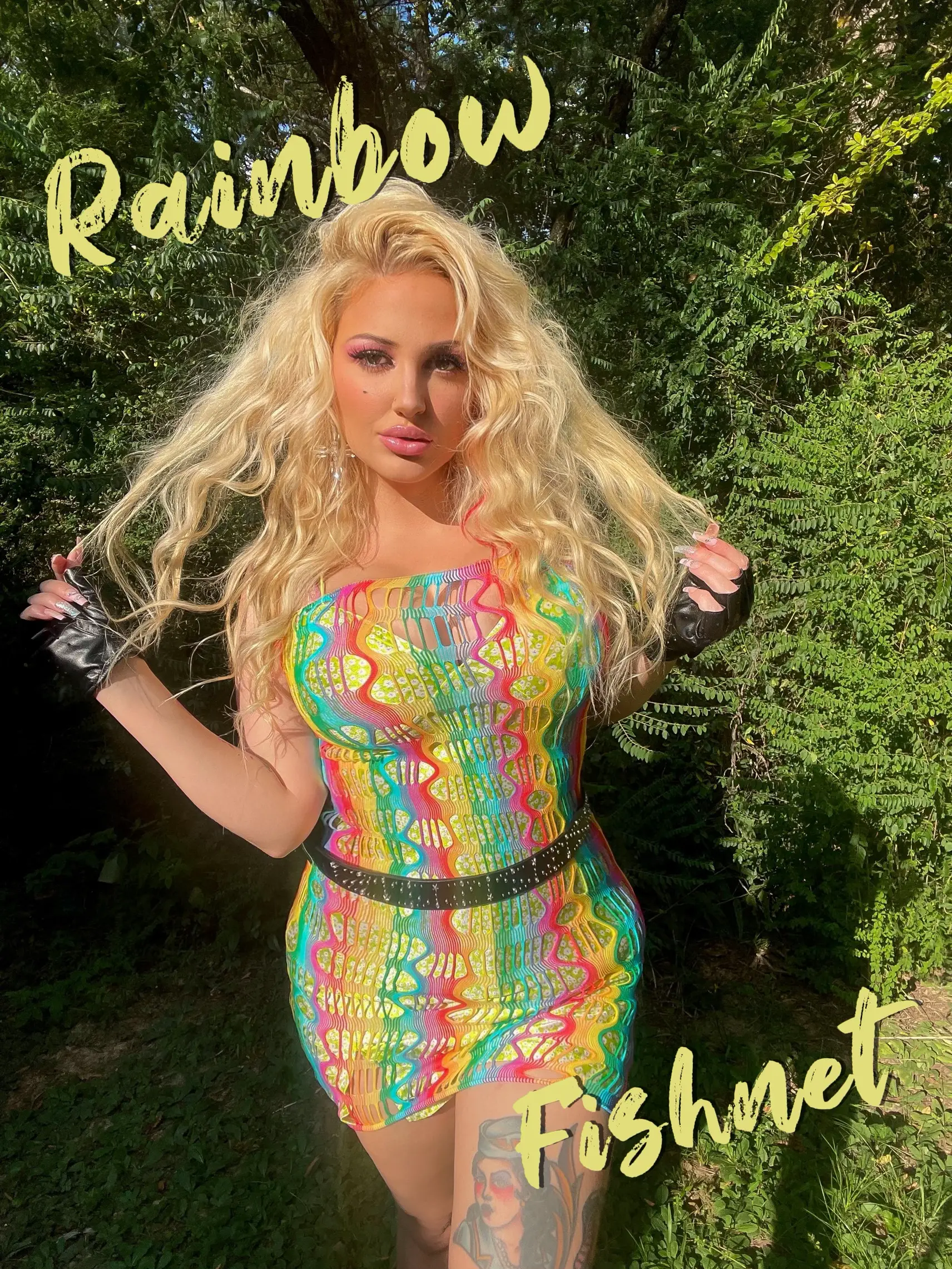 Long Sleeve Rainbow Fishnet Mini Dress