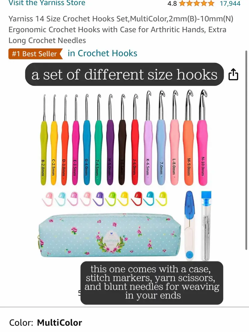 Crochet Hooks Set,5 Pcs Ergonomic Soft Grip Handles Large-Eye Blunt  Knitting Needles Kit with Bag, for Arthritic Hands, Extra Long? Plus Knit  Needles
